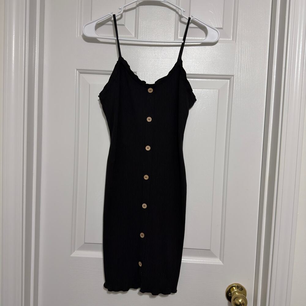 Black Ribbed Spaghetti Strap Dress